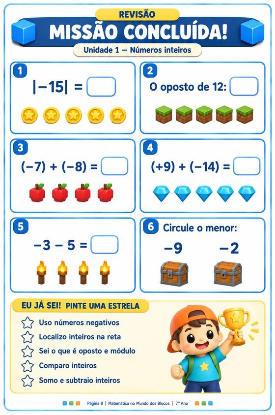 7º ano: Missão Concluída de números inteiros